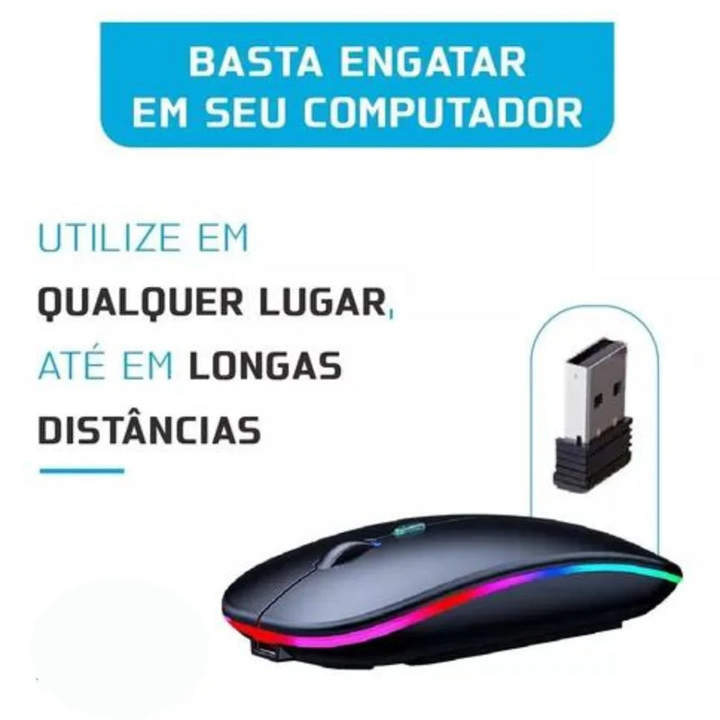 Mouse Recarregavel Sem Fio Led RGB