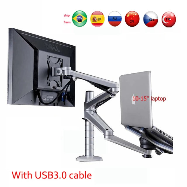 Suporte de Mesa Multimídia OA-7X com Braço Longo de 25 polegadas para Monitor LCD e Suporte para Laptop - Suporte de Mesa com Movimento Completo para Dois Monitores