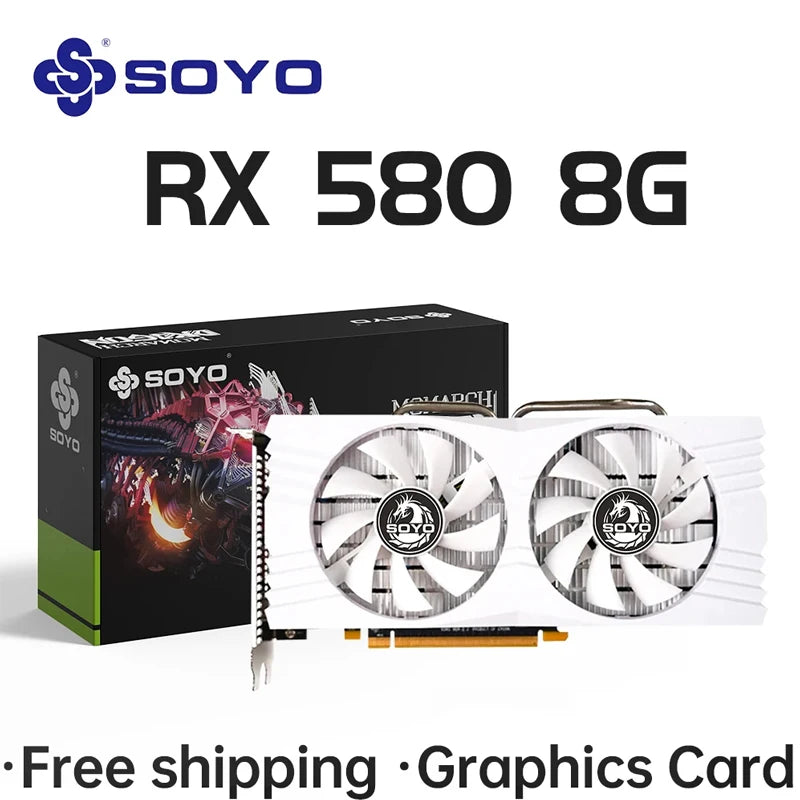 Placa de Vídeo SOYO Graphics Cards Radeon RX580 8G Memória GDDR5 para Jogos de Vídeo, PCIE3.0x16, GPU, Componentes para Computador Desktop AMD RX 580 8G