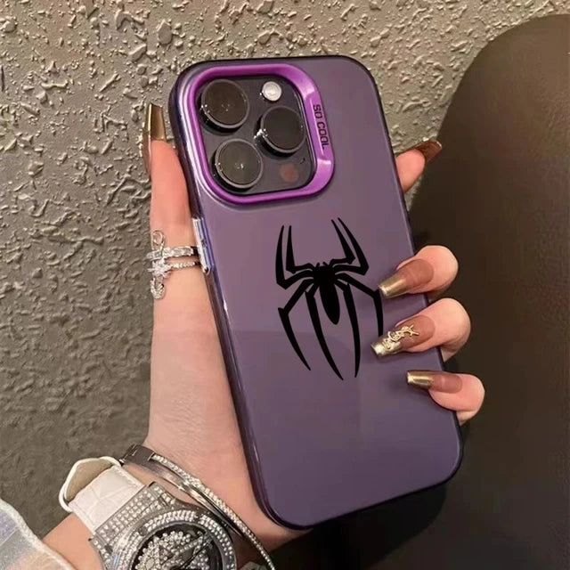 Capa para iPhone com Estampa de Morcego e Aranha – Textura Fosca, à Prova de Choques, com Borda Protetora