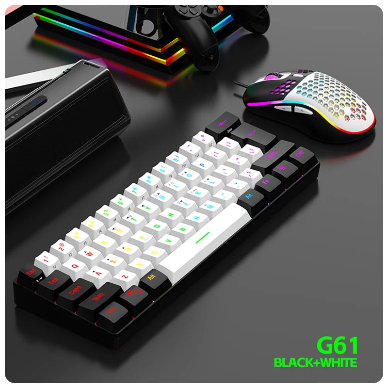 Teclado de jogo mini 60%, RGB, compacto, à prova d'água, 61 teclas para gamers de PC/Mac