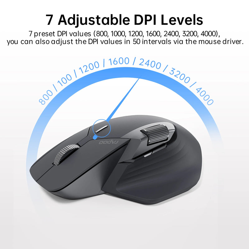 Mouse Sem Fio Rapoo MT760/MT760L/MT760Mini/MT760M – Recarregável, Multi-Modo Bluetooth, Ergonômico, 4000 DPI, Suporte para Até 4 Dispositivos