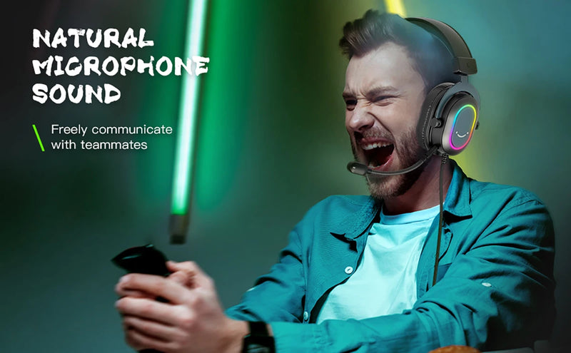 Fone de Jogos Fifine Dinâmico RGB com Microfone - Headset Over-Ear, Som Surround 7.1, Compatível com PC, PS4, PS5, 3 Opções de EQ (Jogo, Filme, Música)