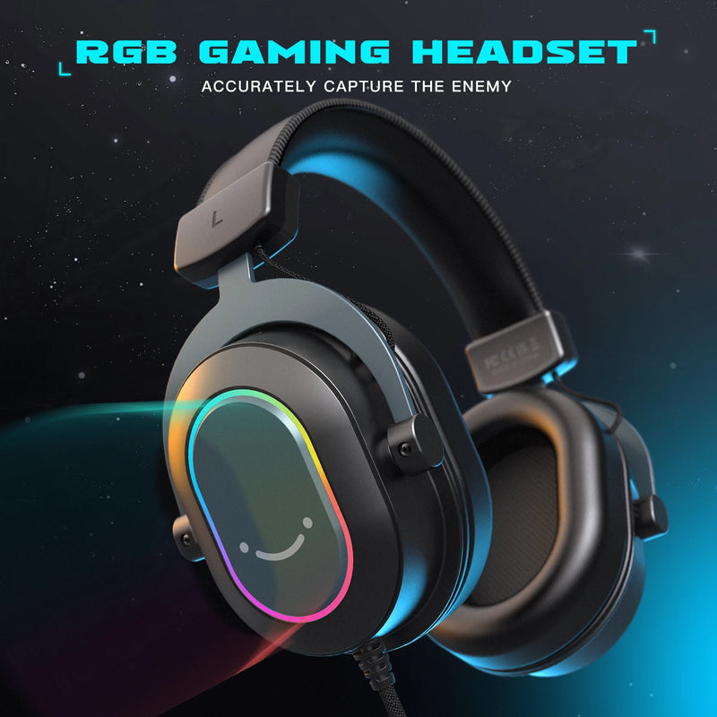 Fone de Jogos Fifine Dinâmico RGB com Microfone - Headset Over-Ear, Som Surround 7.1, Compatível com PC, PS4, PS5, 3 Opções de EQ (Jogo, Filme, Música)