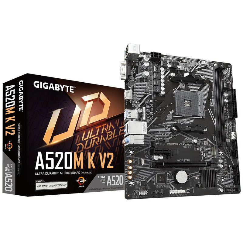 Placa-mãe GIGABYTE A520M K V2 AMD AM4 para processadores Ryzen 3/4/5, DDR4 64GB, PCI-E 3.0 16X, SATA 3.0, M.2 VGA, Realtek® GbE