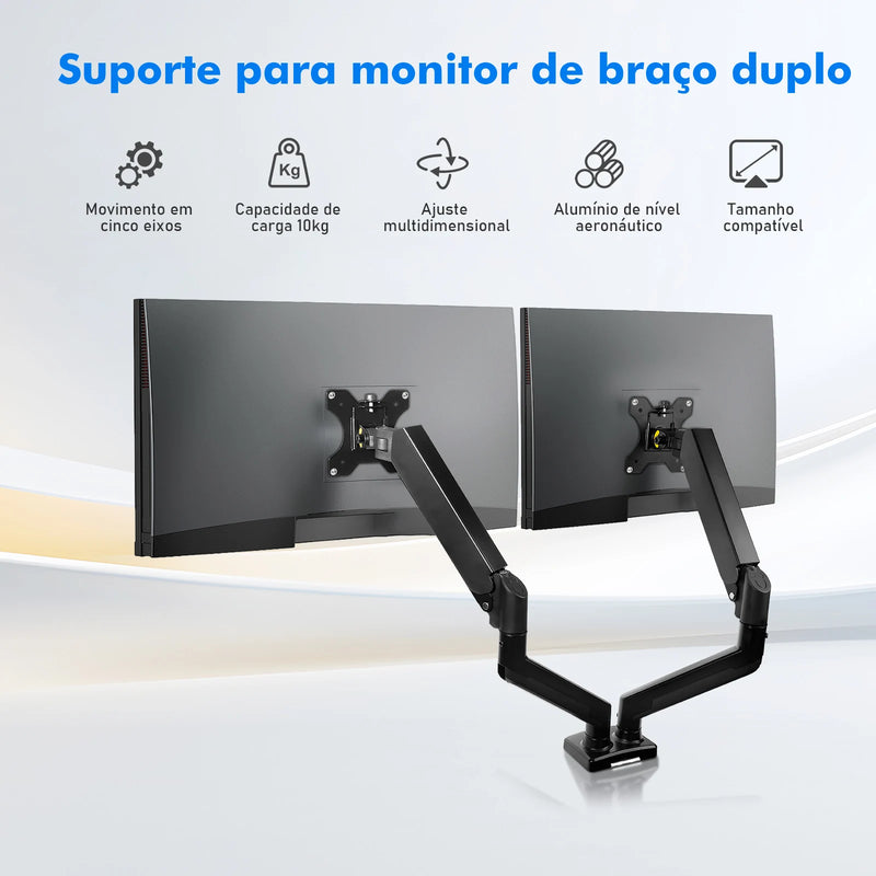 Suporte de Monitor Articulado Premium - Braço de Alumínio com Movimento Completo e Mola Mecânica.