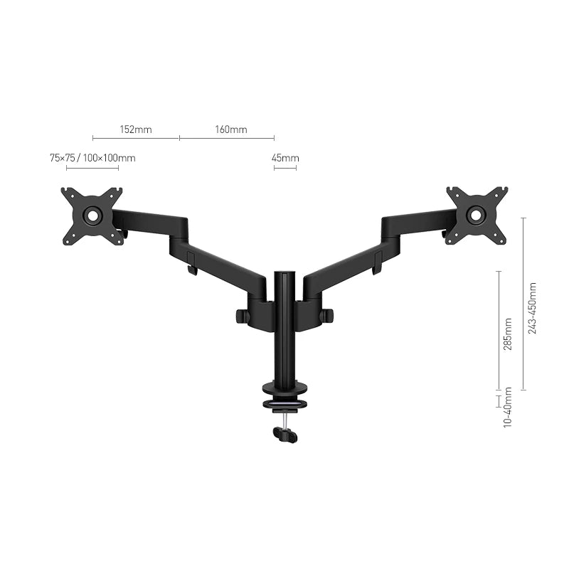 Suporte de Monitor BEWISER com Braço Duplo para Mesa, Suporta Telas Duplas de 13 a 32 Polegadas, Altura Ajustável, Giro em Qualquer Ângulo