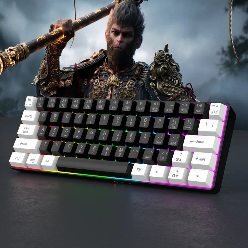 Teclado de jogo mini 60%, RGB, compacto, à prova d'água, 61 teclas para gamers de PC/Mac