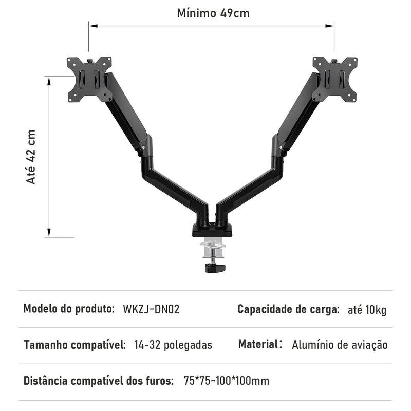 Suporte de Monitor Articulado Premium - Braço de Alumínio com Movimento Completo e Mola Mecânica.