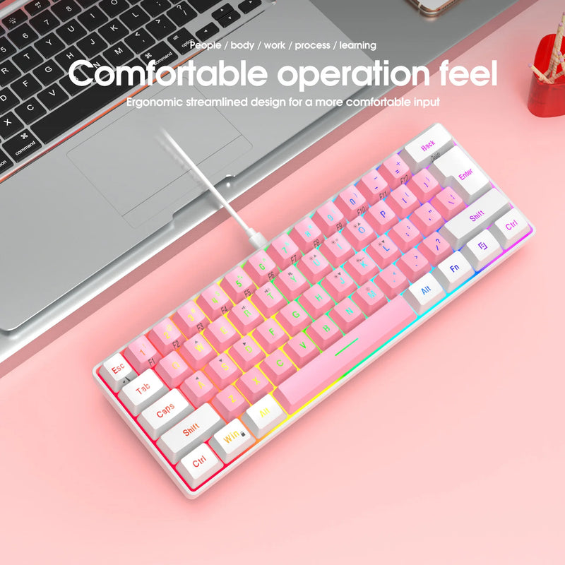 Teclado de jogo mini 60%, RGB, compacto, à prova d'água, 61 teclas para gamers de PC/Mac