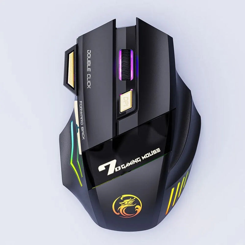 Mouse Gamer Sem Fio IMICE GW-X7 3200DPI, Dual Mode, Recarregável, 7 Teclas, 2.4GHz, Silencioso, Bluetooth, LED Respirante 7 Cores