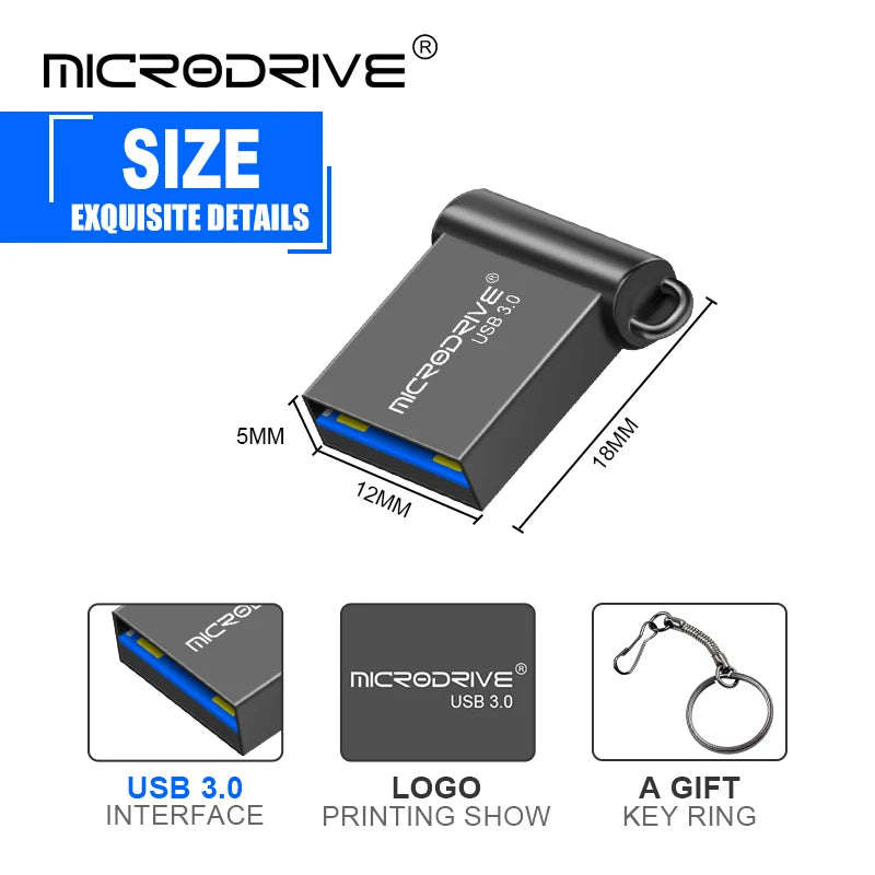 Pen Drive USB de Alta Velocidade 3.0 Mini Flash 128GB 64GB 32GB 16GB - Cle USB 3.0 Stick, Chave de Armazenamento USB