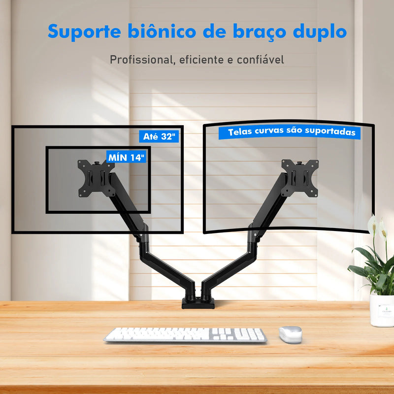 Suporte de Monitor Articulado Premium - Braço de Alumínio com Movimento Completo e Mola Mecânica.