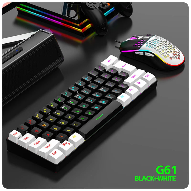 Teclado de jogo mini 60%, RGB, compacto, à prova d'água, 61 teclas para gamers de PC/Mac