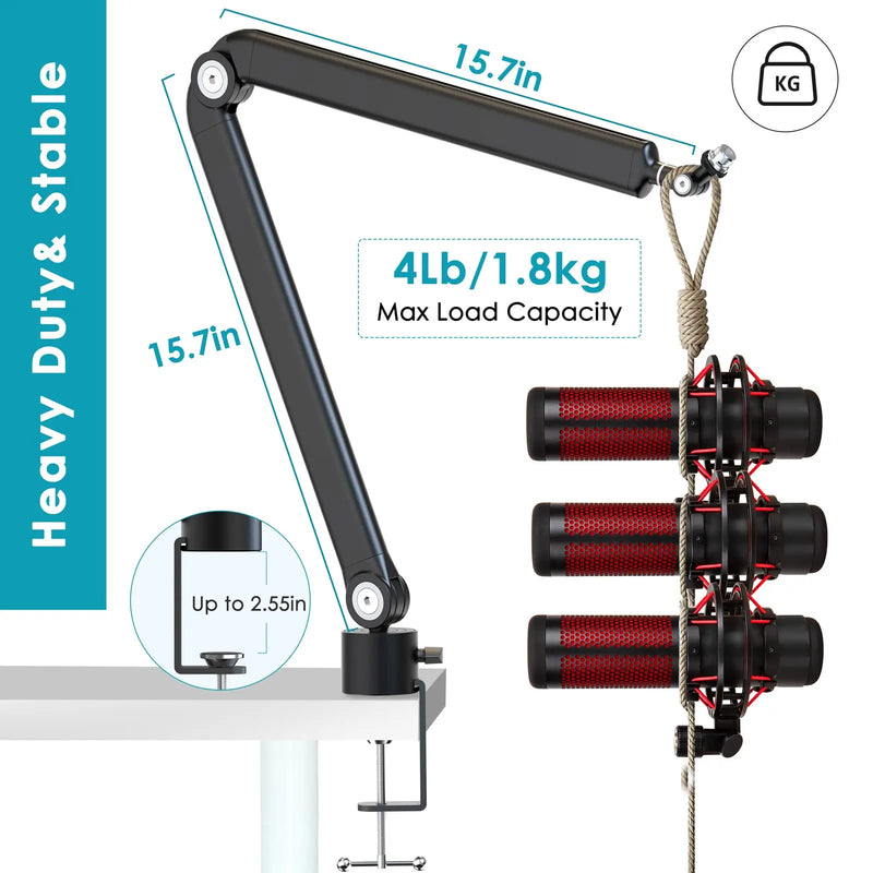 Suporte de Microfone de Suspensão Pesada Ajustável para SM7B K688 K658 AM8 Microfone Condensador - Braço Articulado para Estúdio de Gravação.