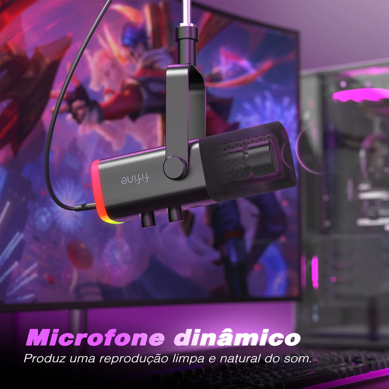 Microfone dinâmico FIFINE USB/XLR com botão de mudo por toque, entrada para fones de ouvido, controles de entrada/saída, para mixer de PC PS5/4, microfone de jogos Ampligame AM8.