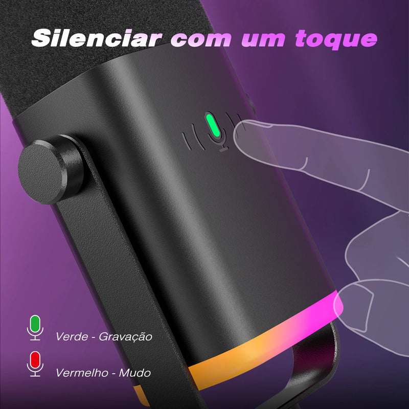 Microfone dinâmico FIFINE USB/XLR com botão de mudo por toque, entrada para fones de ouvido, controles de entrada/saída, para mixer de PC PS5/4, microfone de jogos Ampligame AM8.