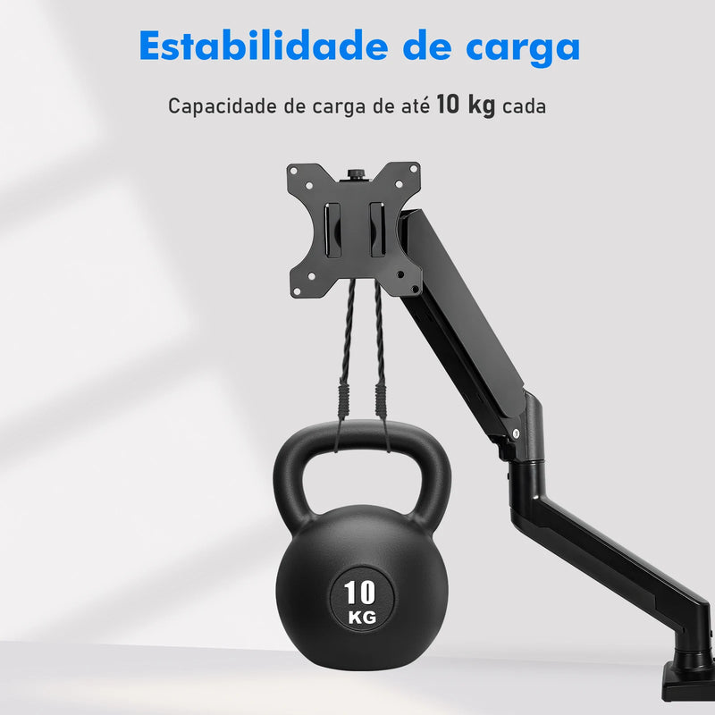 Suporte de Monitor Articulado Premium - Braço de Alumínio com Movimento Completo e Mola Mecânica.