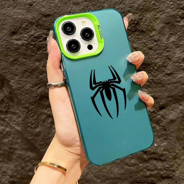 Capa para iPhone com Estampa de Morcego e Aranha – Textura Fosca, à Prova de Choques, com Borda Protetora