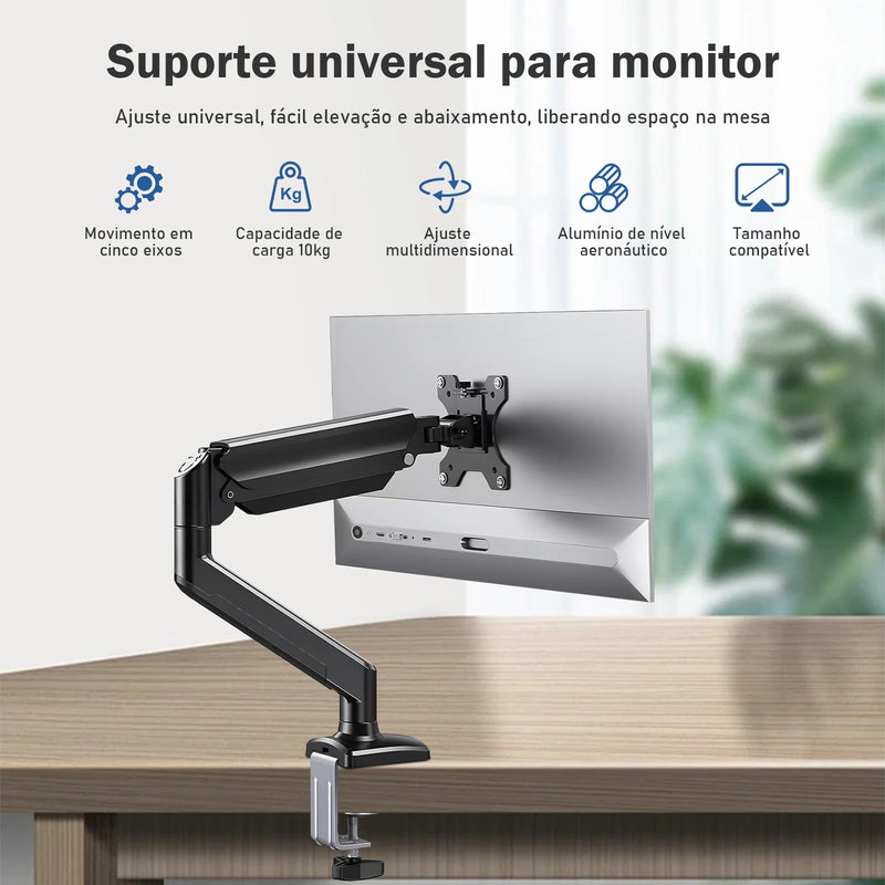 Suporte de Monitor Articulado Premium - Braço de Alumínio com Movimento Completo e Mola Mecânica.