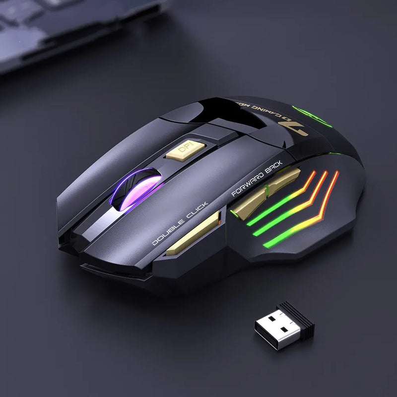 Mouse Gamer Sem Fio IMICE GW-X7 3200DPI, Dual Mode, Recarregável, 7 Teclas, 2.4GHz, Silencioso, Bluetooth, LED Respirante 7 Cores