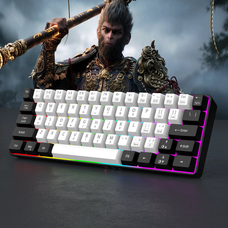 Teclado de jogo mini 60%, RGB, compacto, à prova d'água, 61 teclas para gamers de PC/Mac