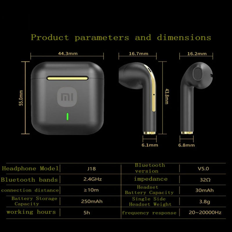 Fone de Ouvido XIAOMI J18 Bluetooth 5.3 TWS, In-Ear, HiFi Stereo, Esportivo, True Wireless, à Prova d'Água, Headset para Jogos com Mi