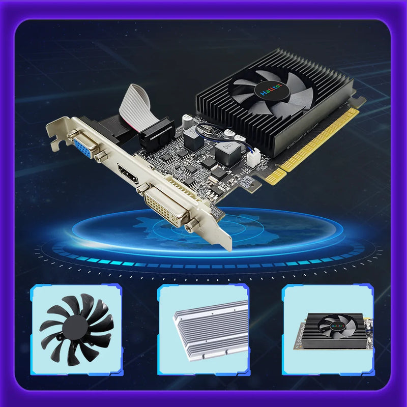 Placa de Vídeo GT730 4GB DDR3 128Bit/64Bit com Portas HDMI, VGA e DVI, PCI-E2.0 16X, Placa de Vídeo para Computador GT610 para Escritório/Casa