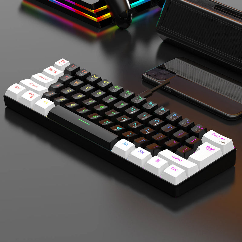 Teclado de jogo mini 60%, RGB, compacto, à prova d'água, 61 teclas para gamers de PC/Mac