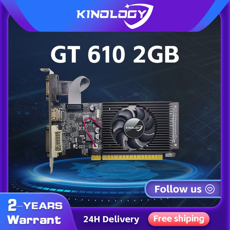 Placa de Vídeo GT730 4GB DDR3 128Bit/64Bit com Portas HDMI, VGA e DVI, PCI-E2.0 16X, Placa de Vídeo para Computador GT610 para Escritório/Casa