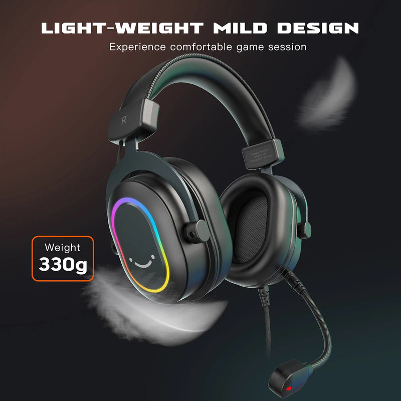 Fone de Jogos Fifine Dinâmico RGB com Microfone - Headset Over-Ear, Som Surround 7.1, Compatível com PC, PS4, PS5, 3 Opções de EQ (Jogo, Filme, Música)