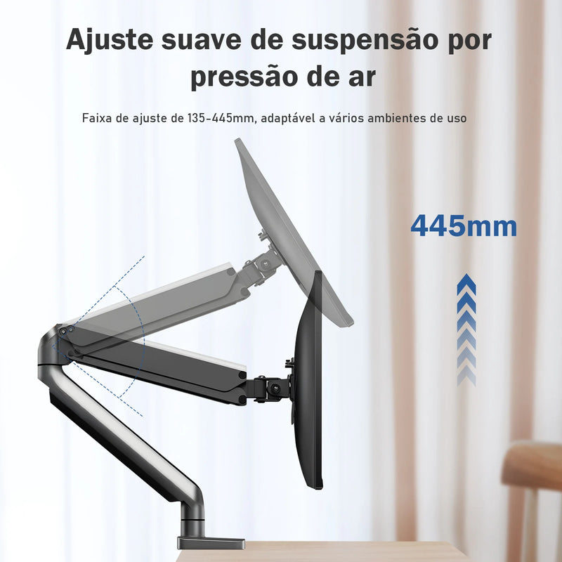 Suporte de Monitor Articulado Premium - Braço de Alumínio com Movimento Completo e Mola Mecânica.