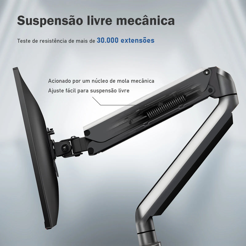 Suporte de Monitor Articulado Premium - Braço de Alumínio com Movimento Completo e Mola Mecânica.