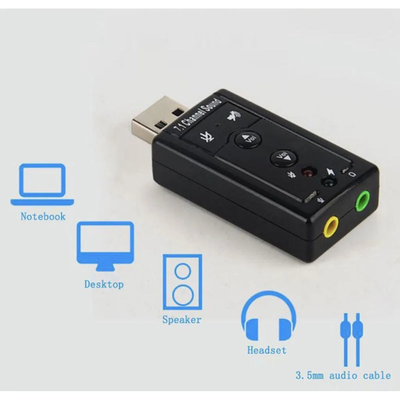 Adaptador de Cartão de Som USB 7.1 Canal Áudio 3D para PC e Fones de Ouvido