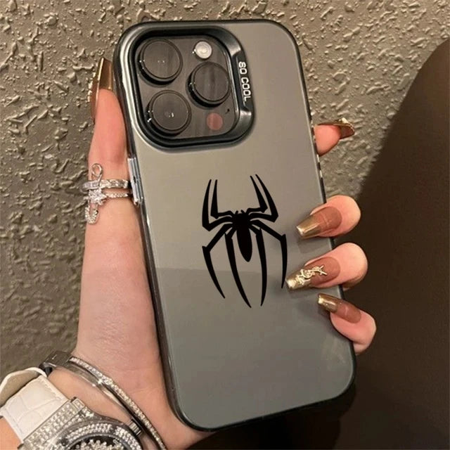 Capa para iPhone com Estampa de Morcego e Aranha – Textura Fosca, à Prova de Choques, com Borda Protetora