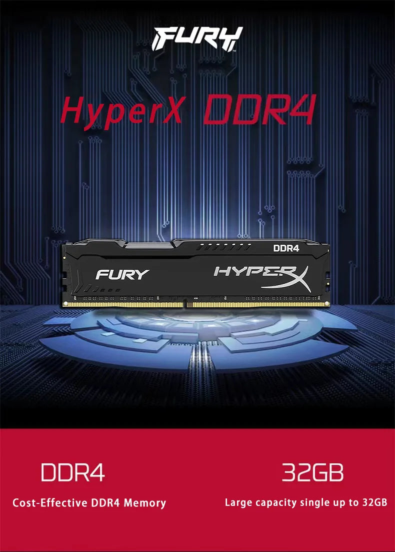 HyperX Fury Memoria DDR4 8GB 16GB 32GB RAM 3600MHz 3200MHz 2666MHz 2400MHz 2133MHz Desktop RAM 1.2V DIMM PC-21300 25600