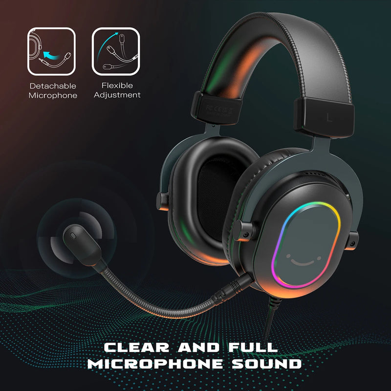 Fone de Jogos Fifine Dinâmico RGB com Microfone - Headset Over-Ear, Som Surround 7.1, Compatível com PC, PS4, PS5, 3 Opções de EQ (Jogo, Filme, Música)