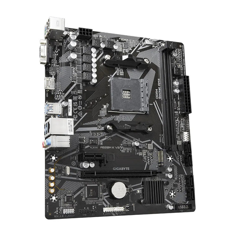 Placa-mãe GIGABYTE A520M K V2 AMD AM4 para processadores Ryzen 3/4/5, DDR4 64GB, PCI-E 3.0 16X, SATA 3.0, M.2 VGA, Realtek® GbE