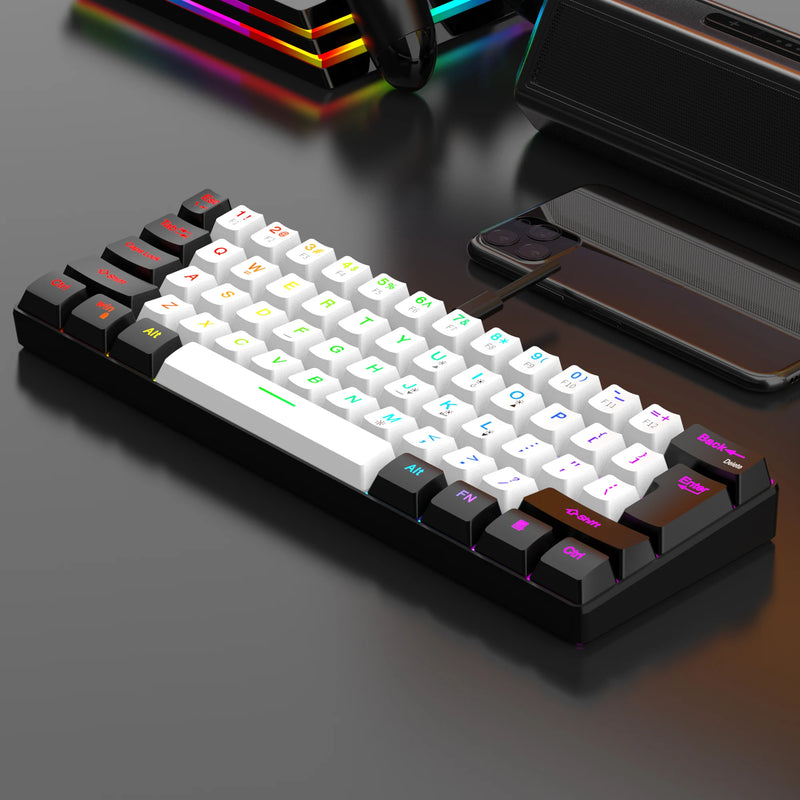 Teclado de jogo mini 60%, RGB, compacto, à prova d'água, 61 teclas para gamers de PC/Mac