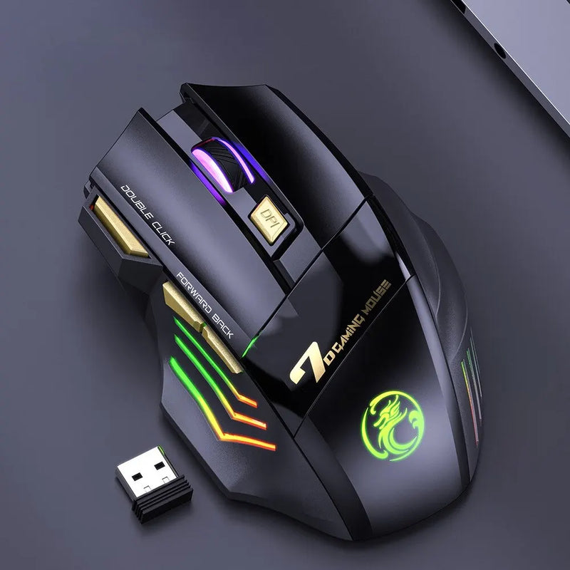 Mouse Gamer Sem Fio IMICE GW-X7 3200DPI, Dual Mode, Recarregável, 7 Teclas, 2.4GHz, Silencioso, Bluetooth, LED Respirante 7 Cores