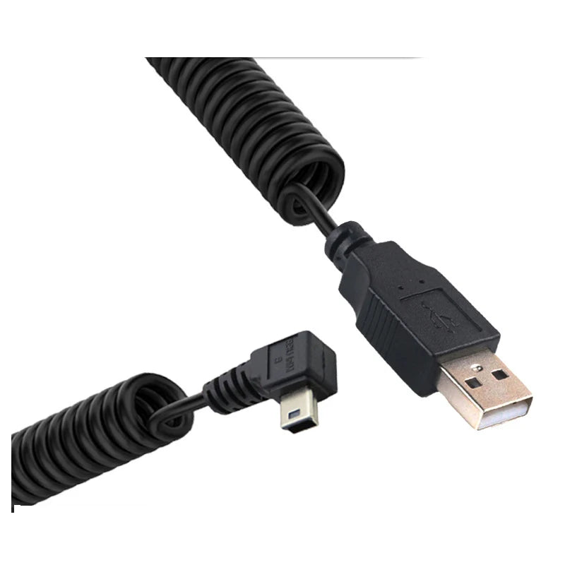 Cabo de Dados Mini USB com Curva de 90 Graus – Conector em T (V3) para Carga e Transferência de Dados, com opções de curva para cima, para baixo, à esquerda e à direita.