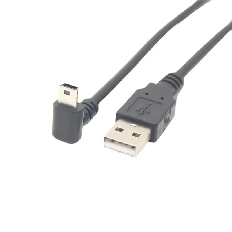 Cabo de Dados Mini USB com Curva de 90 Graus – Conector em T (V3) para Carga e Transferência de Dados, com opções de curva para cima, para baixo, à esquerda e à direita.