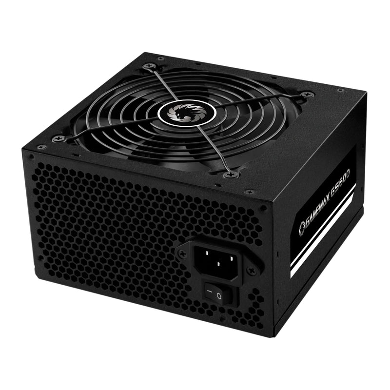 Fonte de Alimentação Gamemax GS600: 600W, 80 Plus, PFC Ativo, Design Preto. Ideal para PCs de escritório e jogos