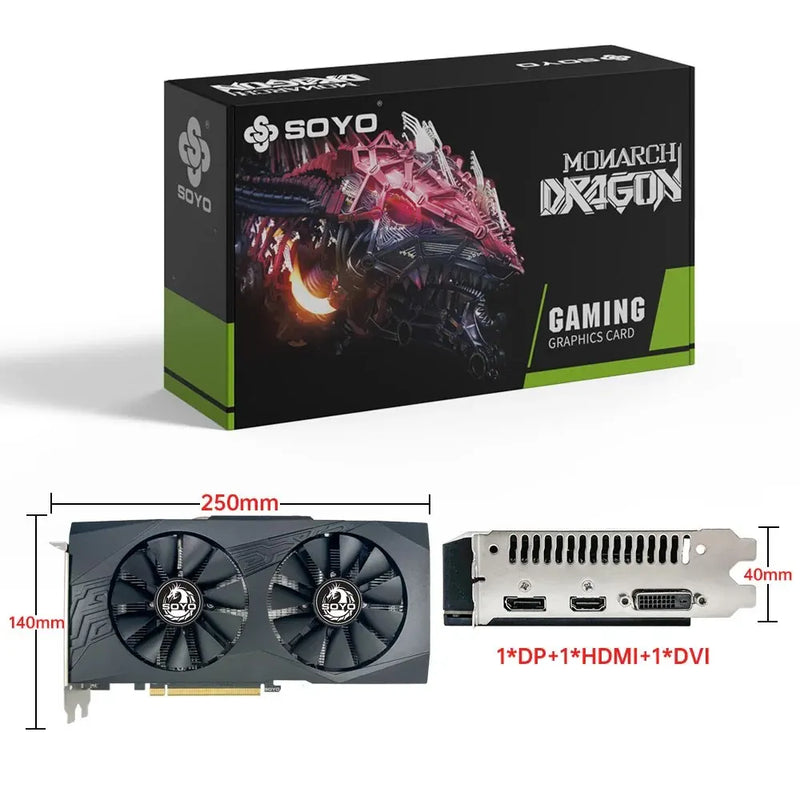 Placa de Vídeo SOYO Graphics Cards Radeon RX580 8G Memória GDDR5 para Jogos de Vídeo, PCIE3.0x16, GPU, Componentes para Computador Desktop AMD RX 580 8G