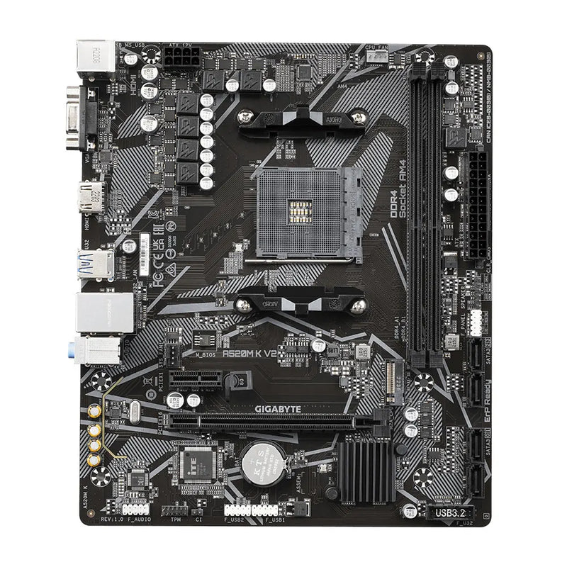 Placa-mãe GIGABYTE A520M K V2 AMD AM4 para processadores Ryzen 3/4/5, DDR4 64GB, PCI-E 3.0 16X, SATA 3.0, M.2 VGA, Realtek® GbE