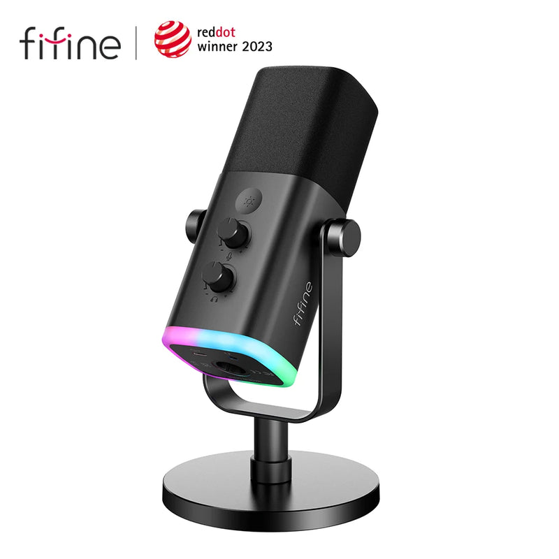 Microfone dinâmico FIFINE USB/XLR com botão de mudo por toque, entrada para fones de ouvido, controles de entrada/saída, para mixer de PC PS5/4, microfone de jogos Ampligame AM8.