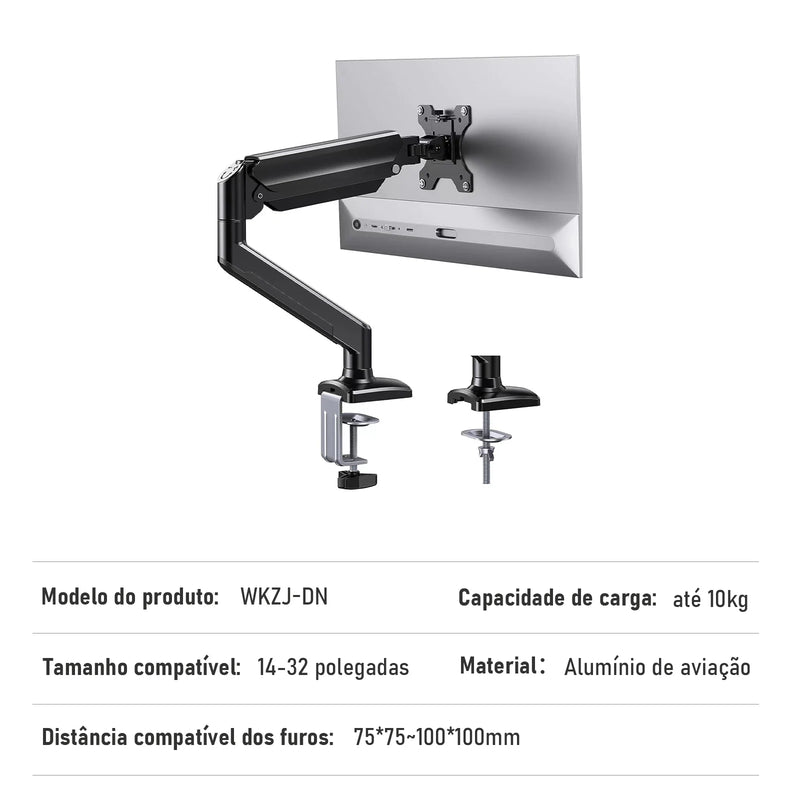 Suporte de Monitor Articulado Premium - Braço de Alumínio com Movimento Completo e Mola Mecânica.