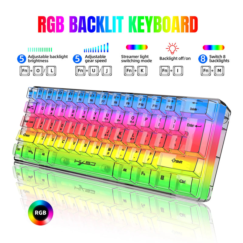 Teclado de jogo mini 60%, RGB, compacto, à prova d'água, 61 teclas para gamers de PC/Mac