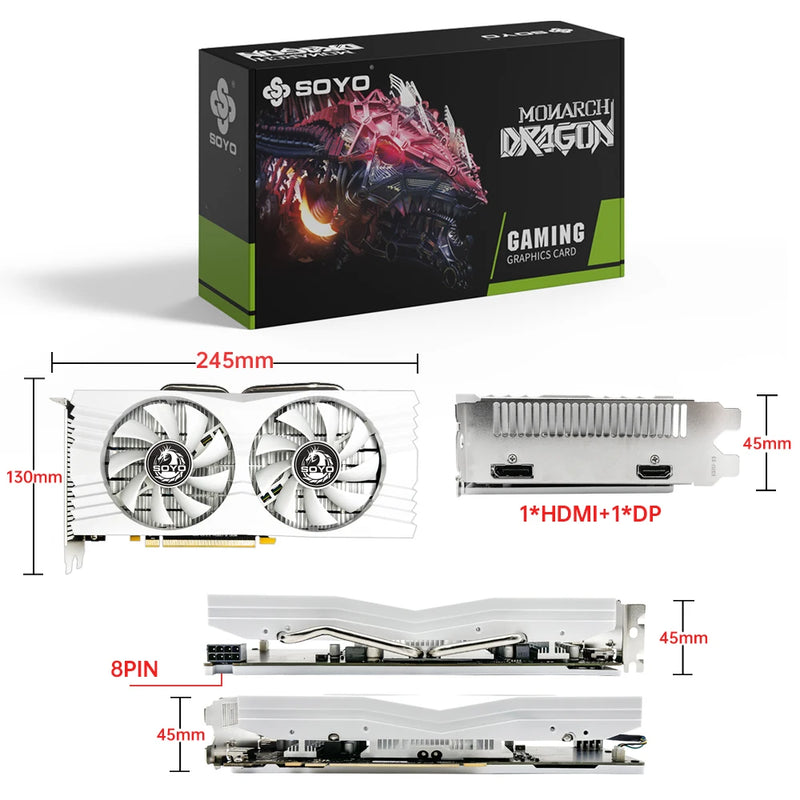 Placa de Vídeo SOYO Graphics Cards Radeon RX580 8G Memória GDDR5 para Jogos de Vídeo, PCIE3.0x16, GPU, Componentes para Computador Desktop AMD RX 580 8G