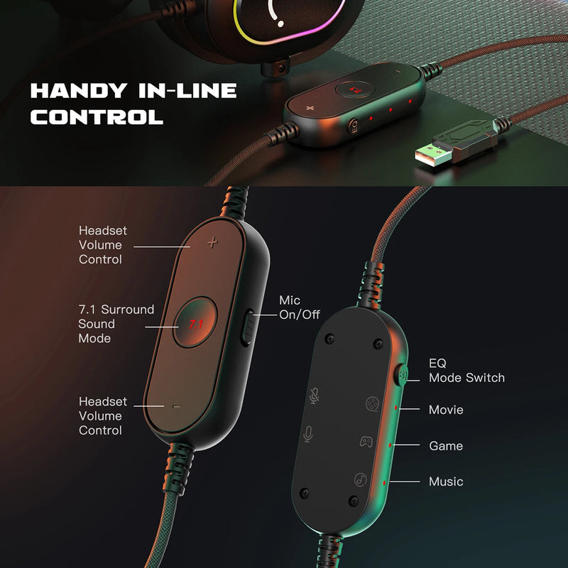 Fone de Jogos Fifine Dinâmico RGB com Microfone - Headset Over-Ear, Som Surround 7.1, Compatível com PC, PS4, PS5, 3 Opções de EQ (Jogo, Filme, Música)